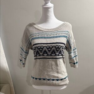 American Eagle Outfitters Beige and Blue Knit Sweater